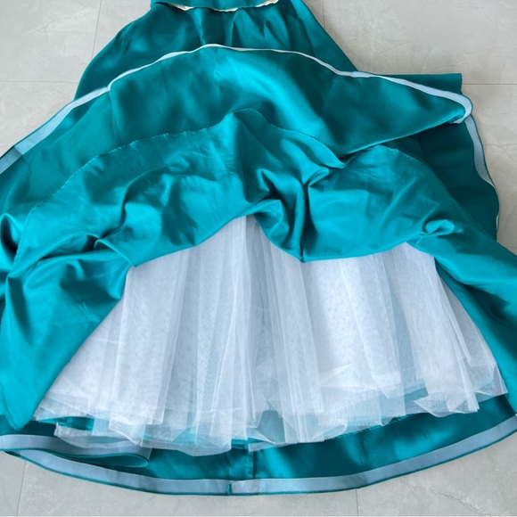 JOVANI Teal Beaded Sequins Halter Wedding Ball Gown Formal Evening Dress Sz 8 - Picture 14 of 16